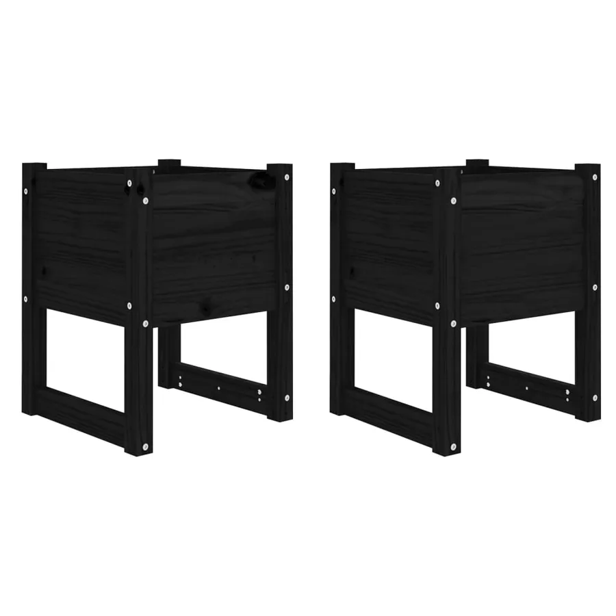 Jardinières 2 pcs Noir 40x40x52,5 cm Bois massif de pin - 2