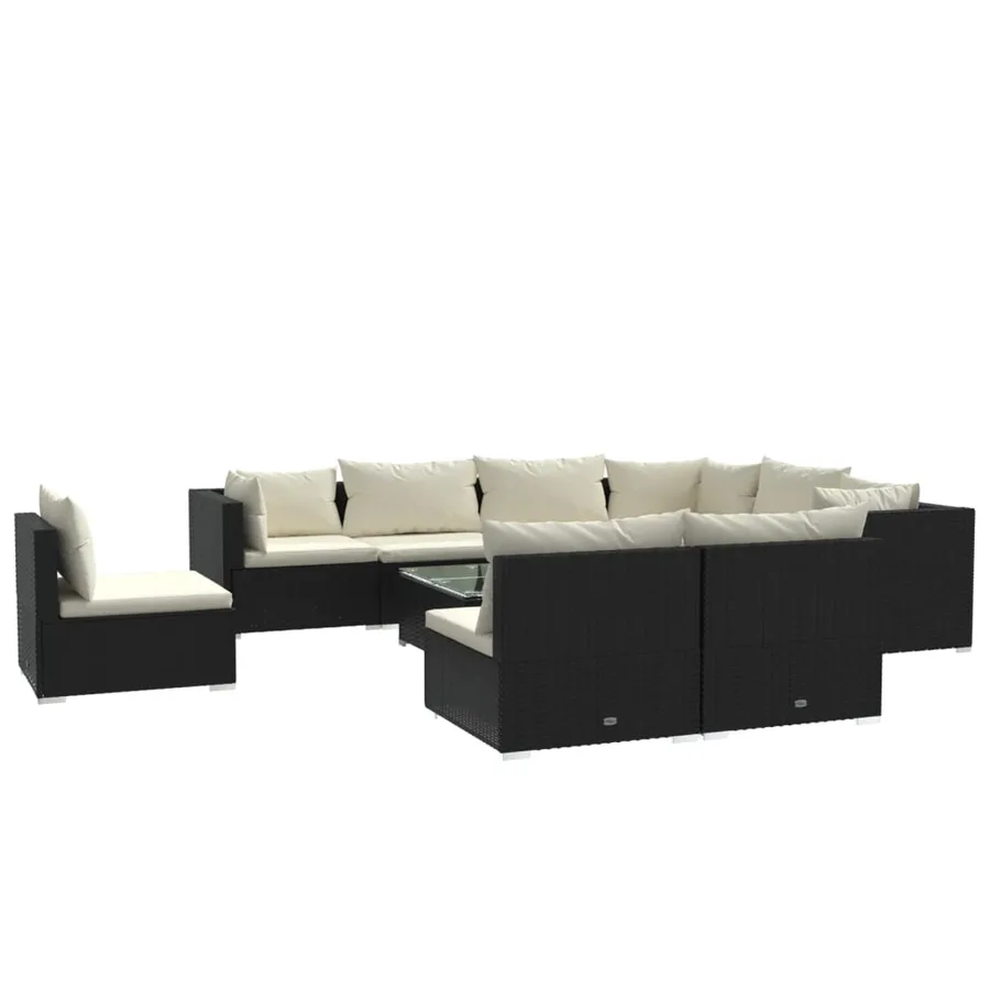 Salon de jardin 10 pcs avec coussins Résine tressée Noir - 2
