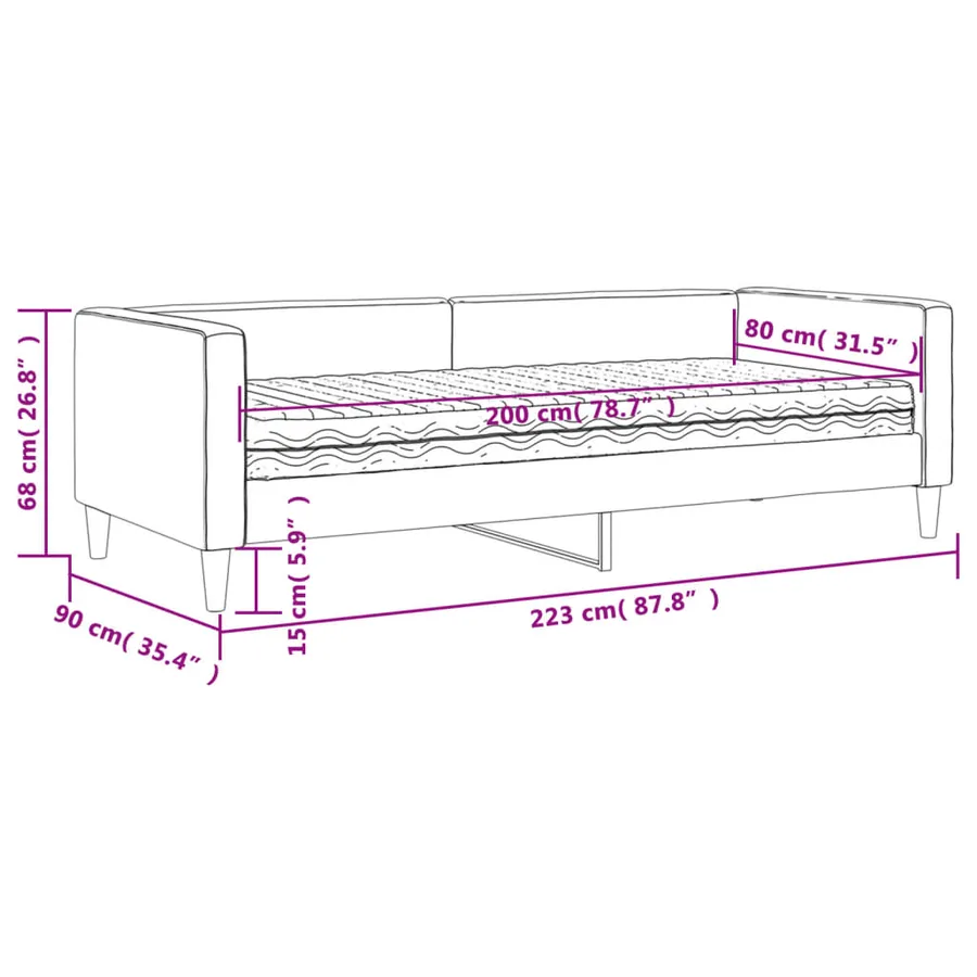 Lit de jour avec matelas gris clair 80x200 cm tissu - 12