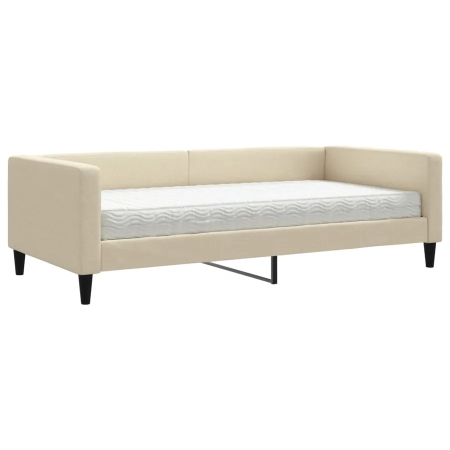 Lit de jour avec matelas crème 100x200 cm tissu - 2