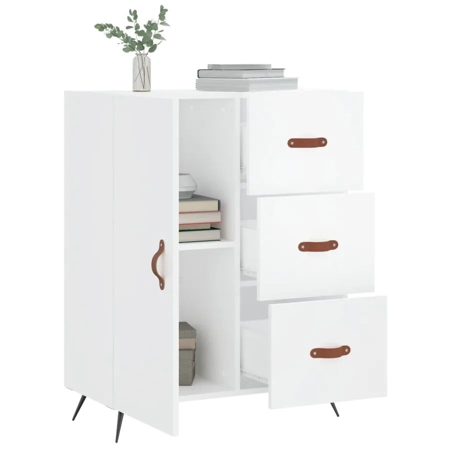 Buffet Blanc brillant 69,5x34x90 cm Bois d'ingénierie - 4