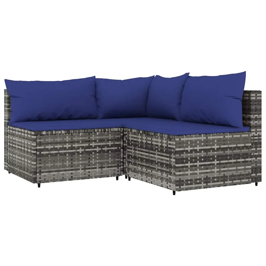 Salon de jardin 3 pcs avec coussins Gris Résine tressée - 2