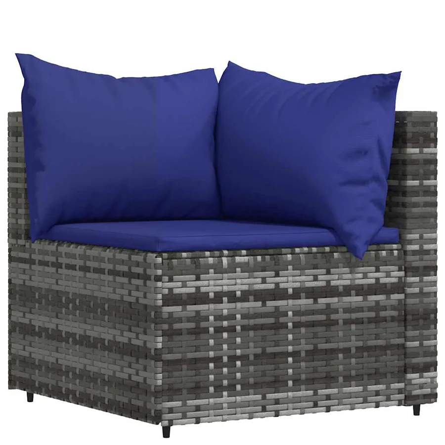 Salon de jardin 3 pcs avec coussins Gris Résine tressée - 4