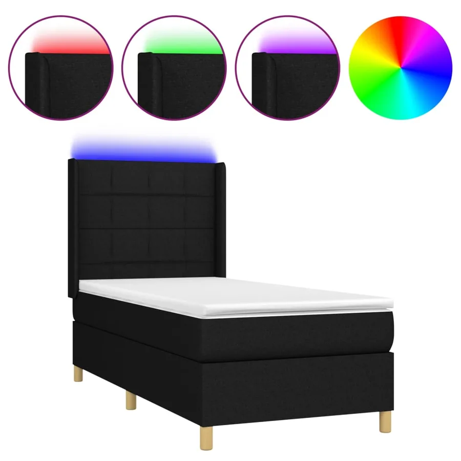 Sommier à lattes de lit matelas et LED Noir 80x200cm Tissu - 2
