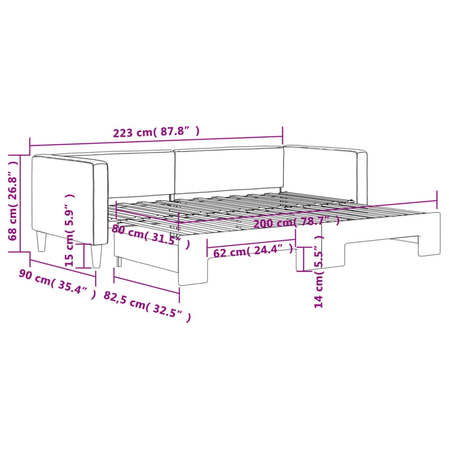 Lit de jour avec gigogne sans matelas taupe 80x200 cm - 11