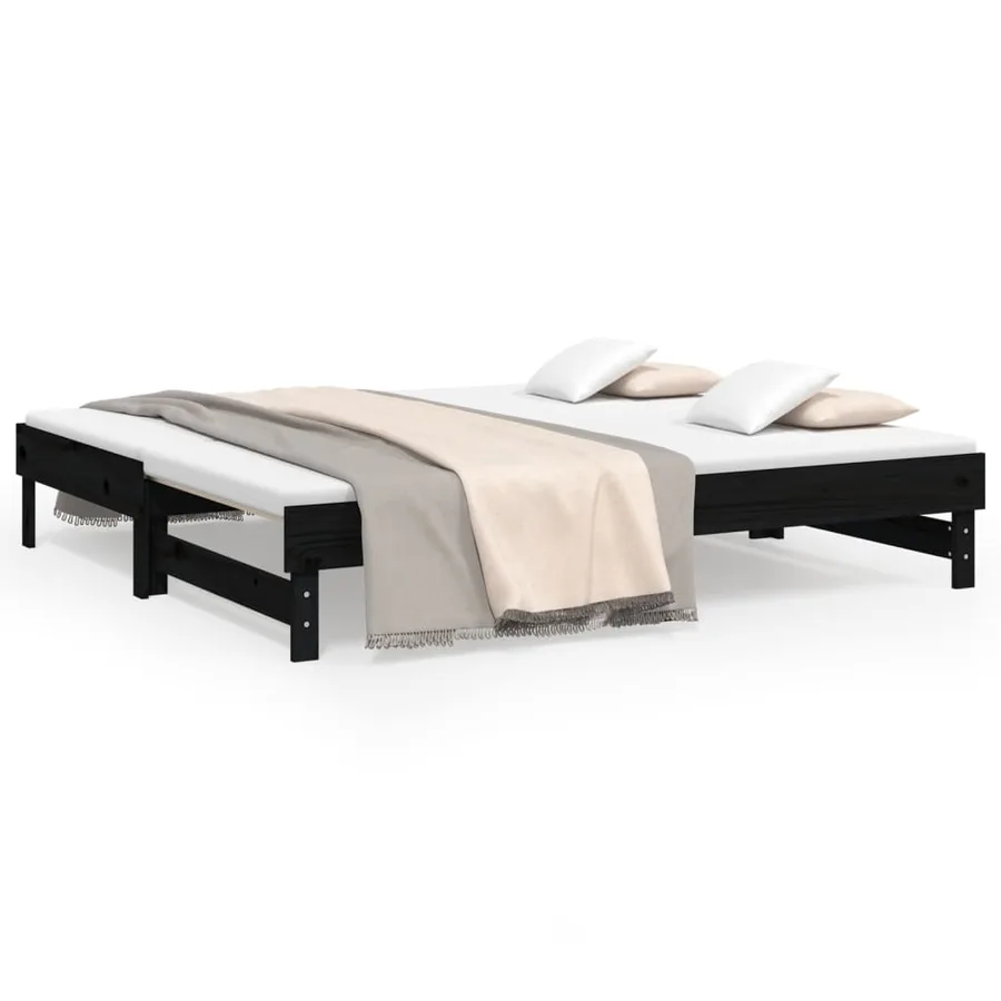 Lit coulissant sans matelas noir 2x(90x190) cm - 2