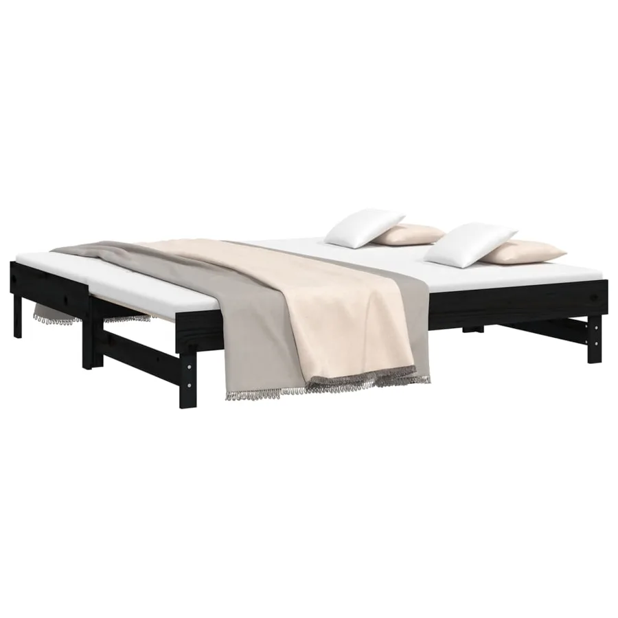 Lit coulissant sans matelas noir 2x(90x190) cm - 3