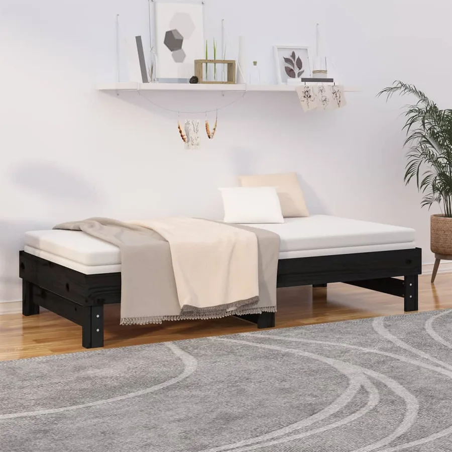 Lit coulissant sans matelas noir 2x(90x190) cm - 4