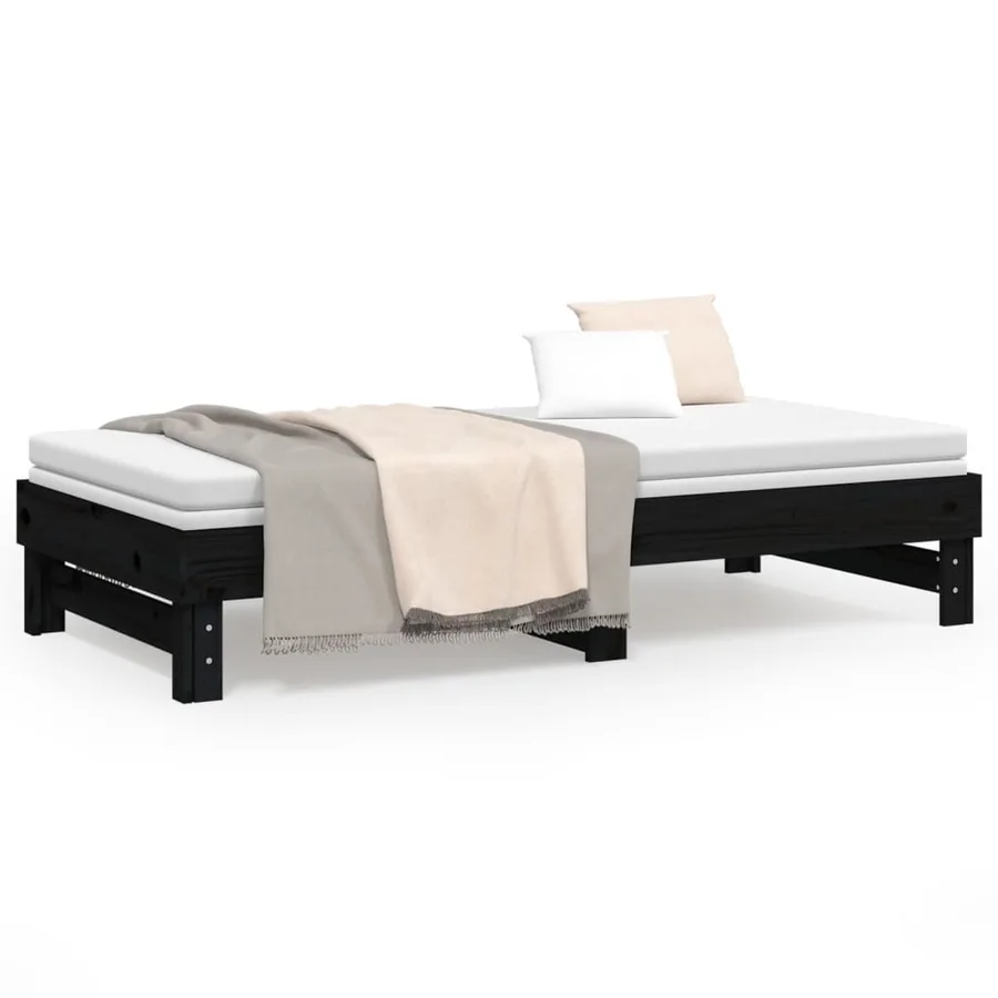 Lit coulissant sans matelas noir 2x(90x190) cm - 5