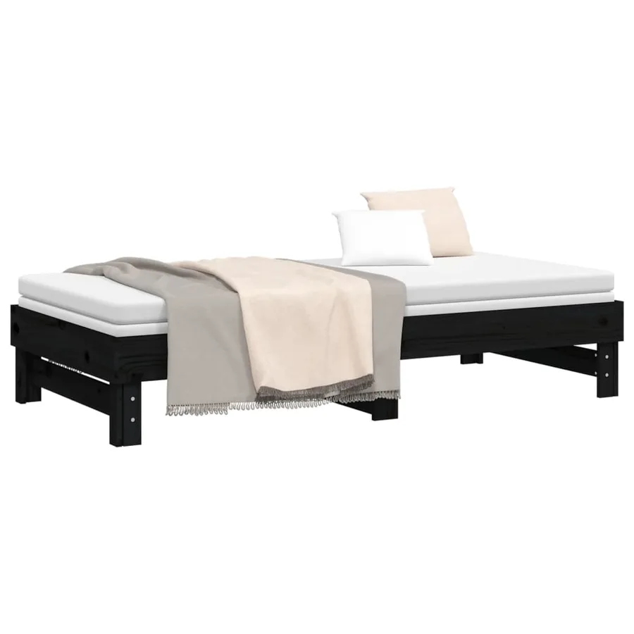 Lit coulissant sans matelas noir 2x(90x190) cm - 6