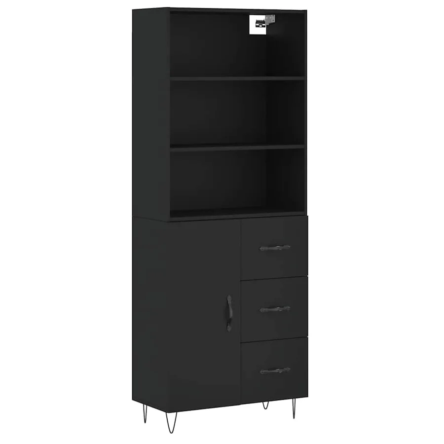 Buffet haut Noir 69,5x34x180 cm Bois d'ingénierie - 2