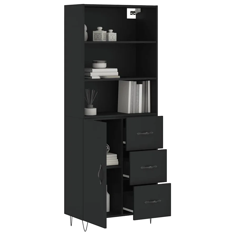 Buffet haut Noir 69,5x34x180 cm Bois d'ingénierie - 3