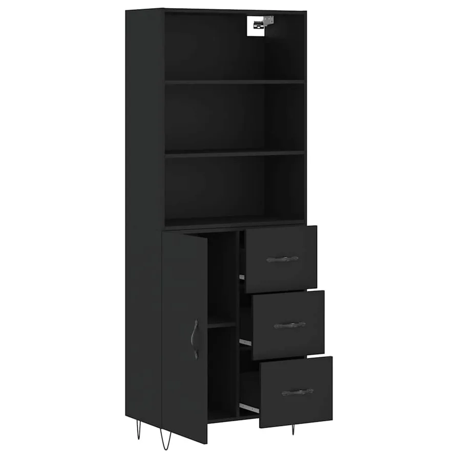 Buffet haut Noir 69,5x34x180 cm Bois d'ingénierie - 4