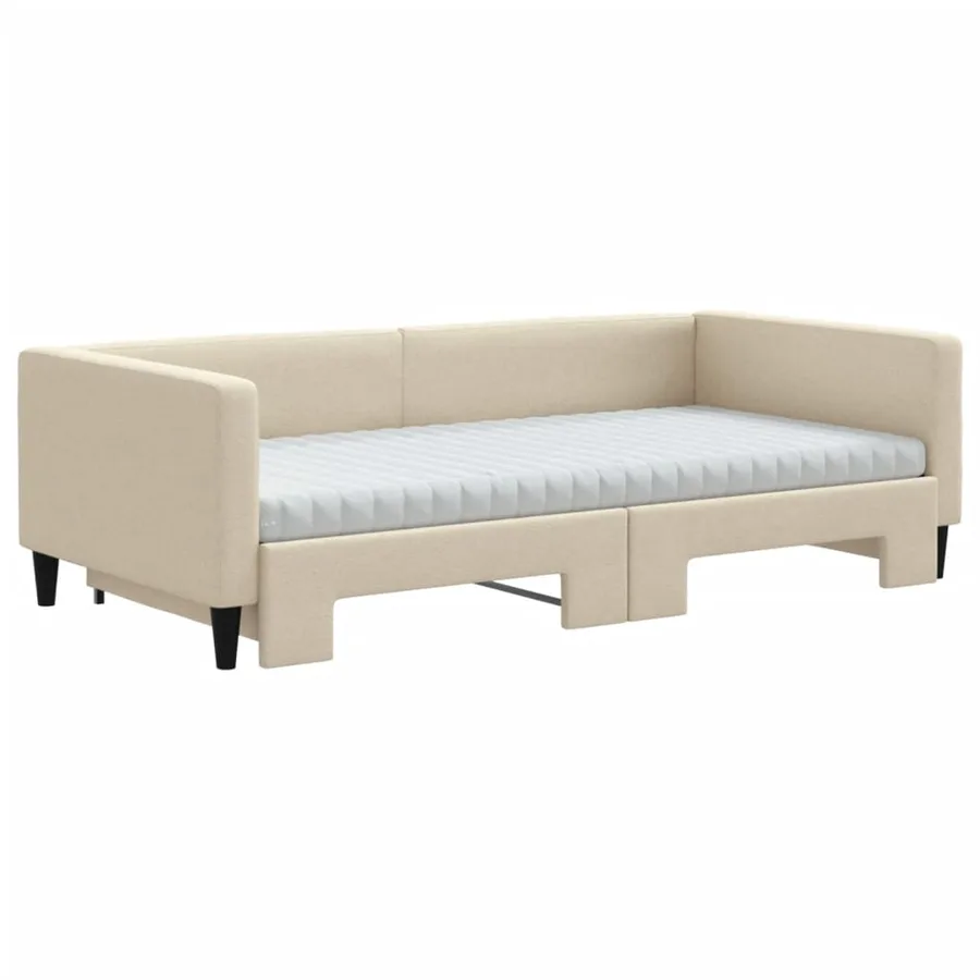Lit de jour avec gigogne et matelas crème 100x200 cm tissu - 3
