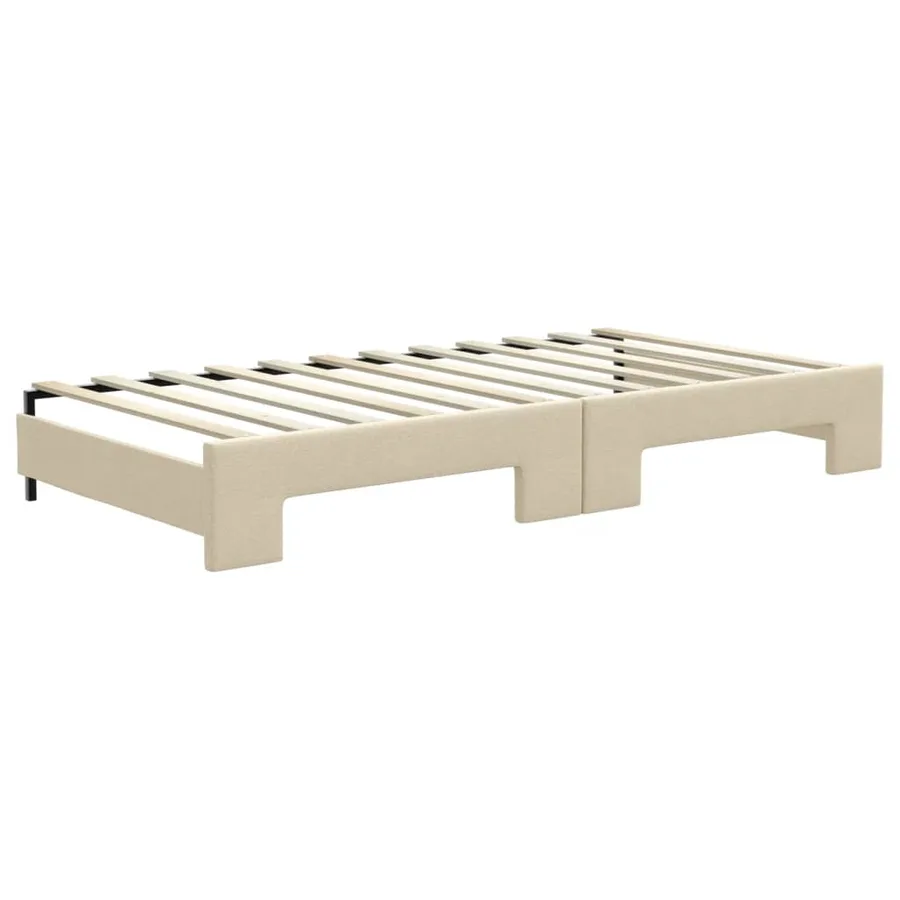 Lit de jour avec gigogne et matelas crème 100x200 cm tissu - 5