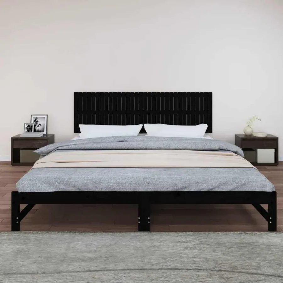 Tête de lit murale Noir 204x3x60 cm Bois massif de pin - 3