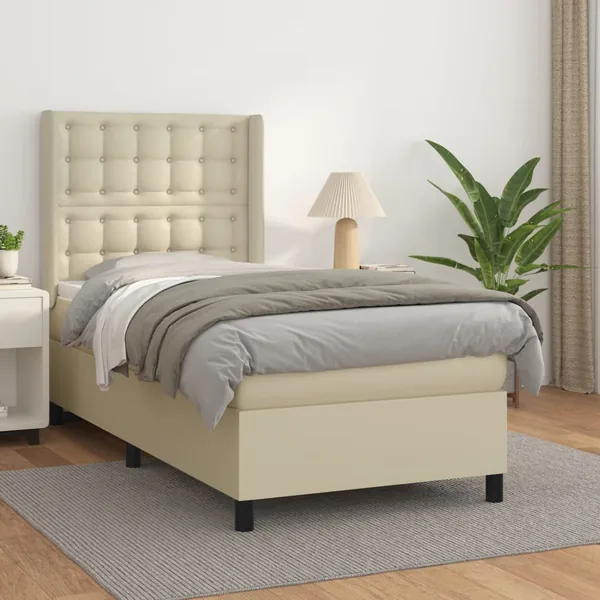 Sommier à lattes de lit avec matelas Crème 80x200 cm Similicuir