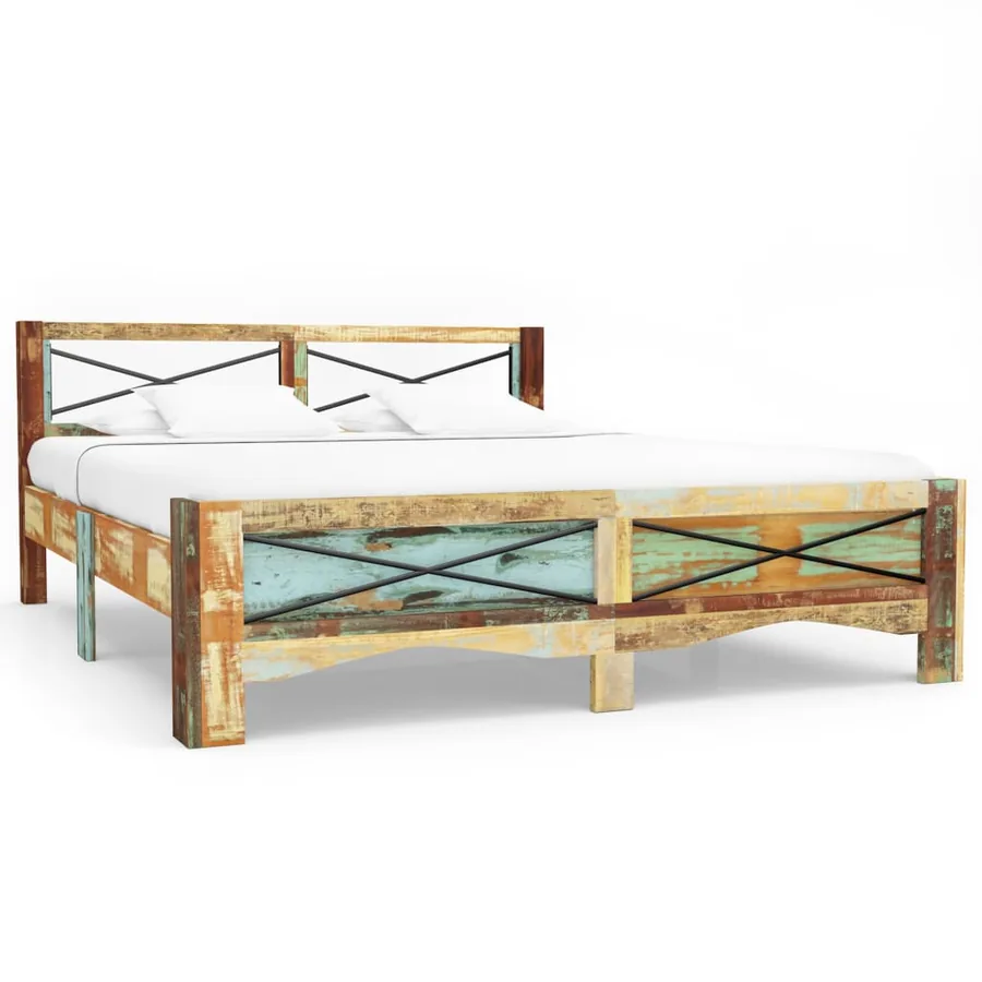 Cadre de lit bois de récupération massif 160x200 cm