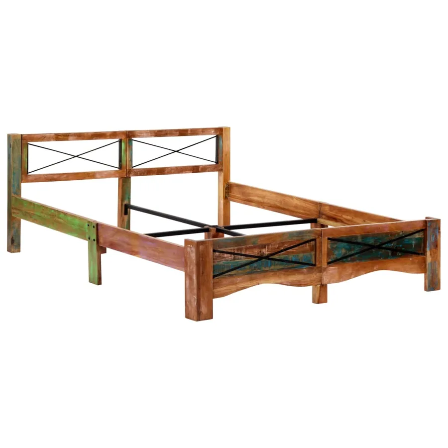 Cadre de lit bois de récupération massif 160x200 cm - 11