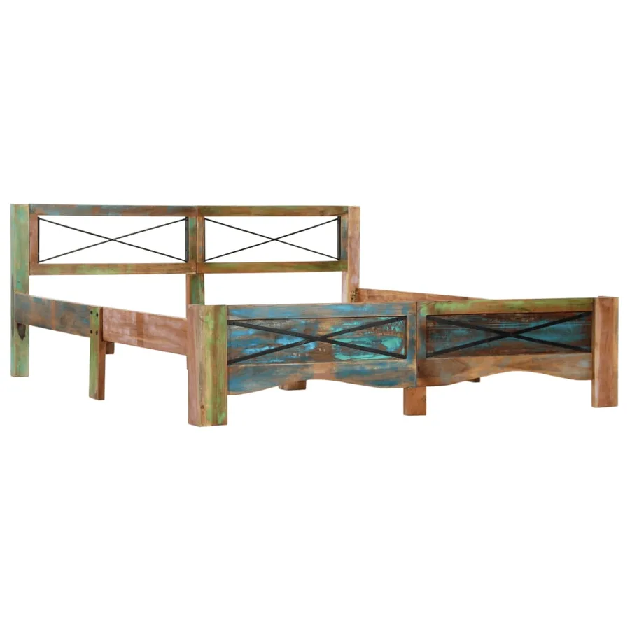 Cadre de lit bois de récupération massif 160x200 cm - 13