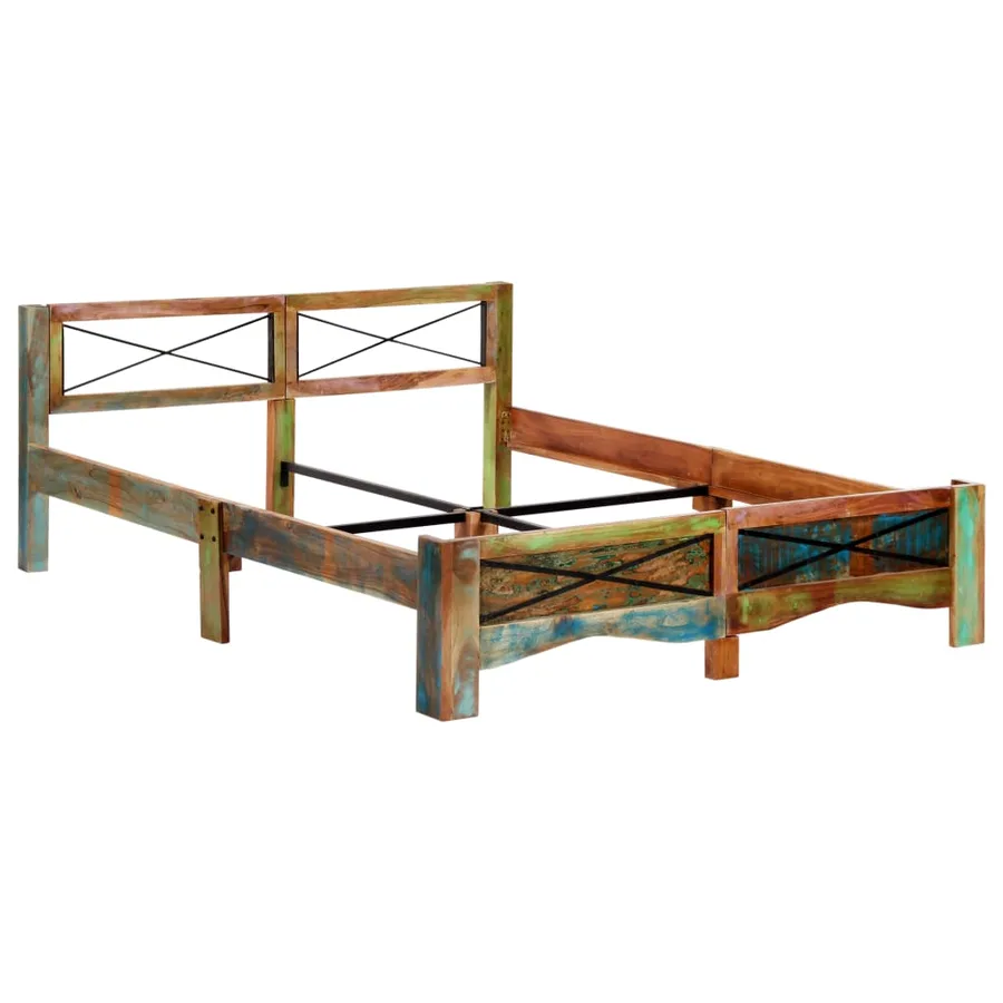 Cadre de lit bois de récupération massif 160x200 cm - 2