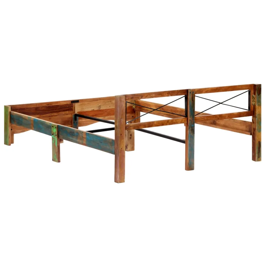 Cadre de lit bois de récupération massif 160x200 cm - 4