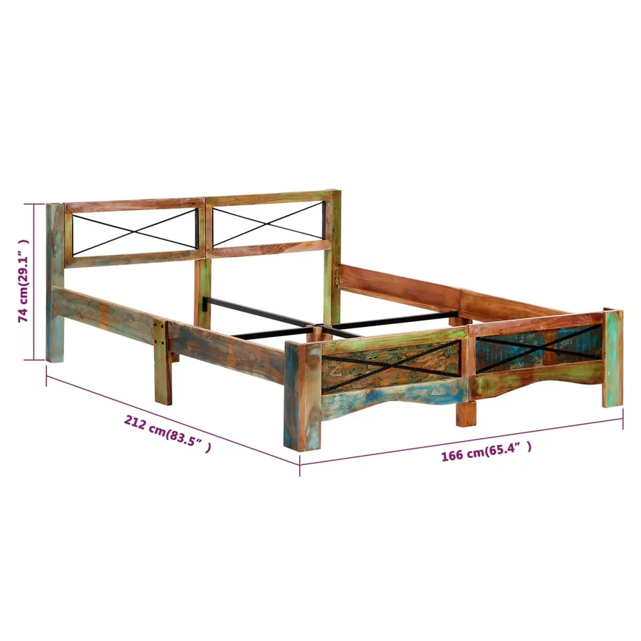 Cadre de lit bois de récupération massif 160x200 cm - 8