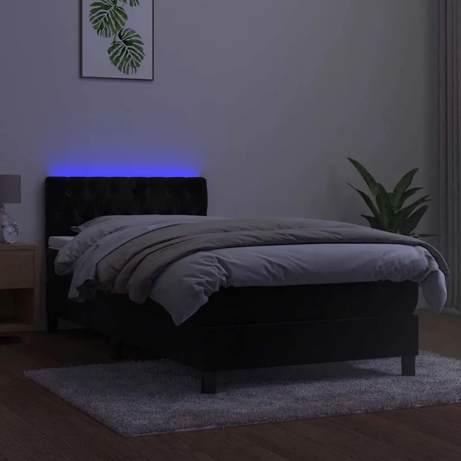 Sommier à lattes de lit avec matelas et LED Noir 90x190 cm - 4