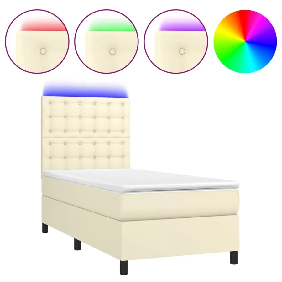 Sommier à lattes de lit avec matelas et LED Crème 80x200 cm - 2