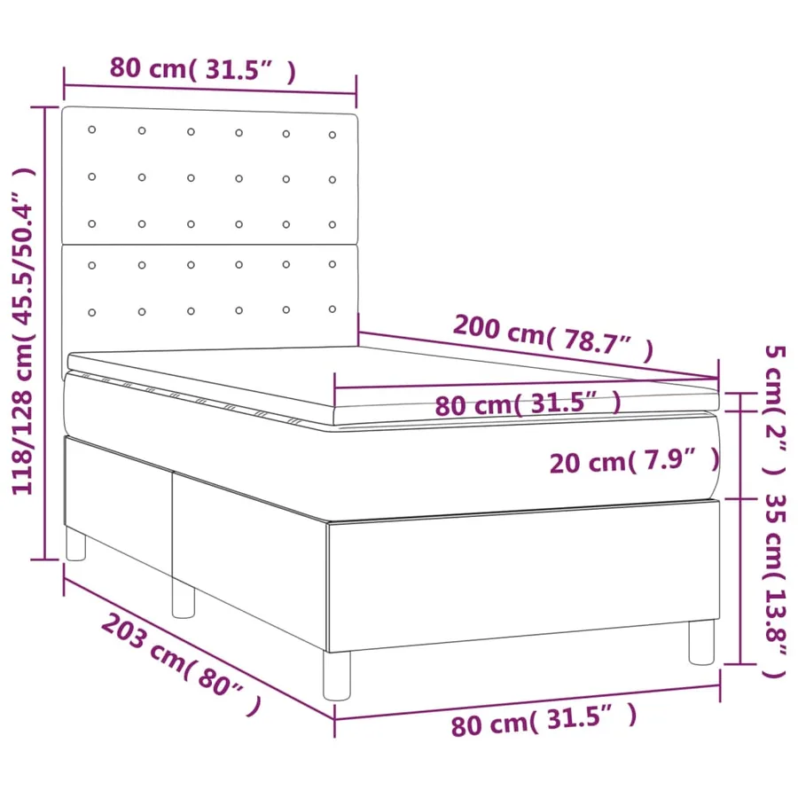 Sommier à lattes de lit avec matelas et LED Crème 80x200 cm - 8