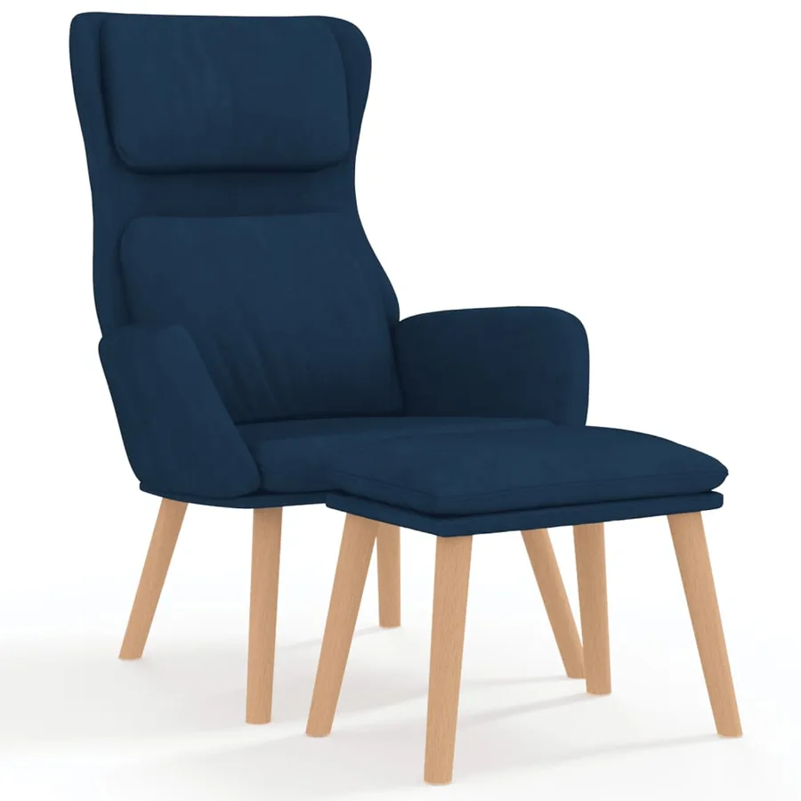 Chaise de relaxation avec tabouret Bleu Velours - 2