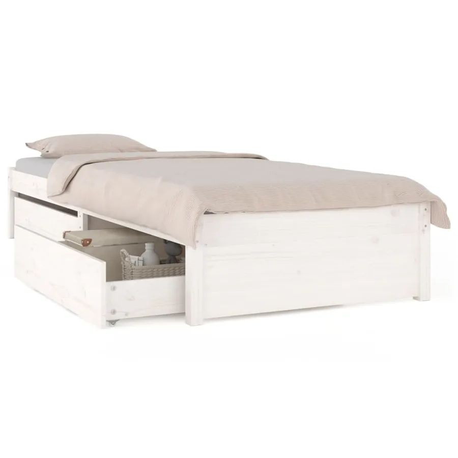 Cadre de lit sans matelas avec tiroirs blanc - 2
