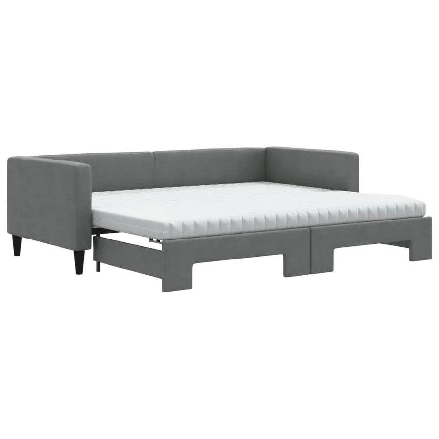 Lit de jour avec gigogne et matelas gris foncé 90x190 cm tissu - 2