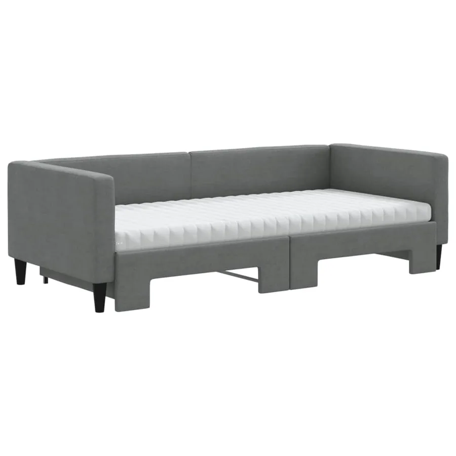 Lit de jour avec gigogne et matelas gris foncé 90x190 cm tissu - 3
