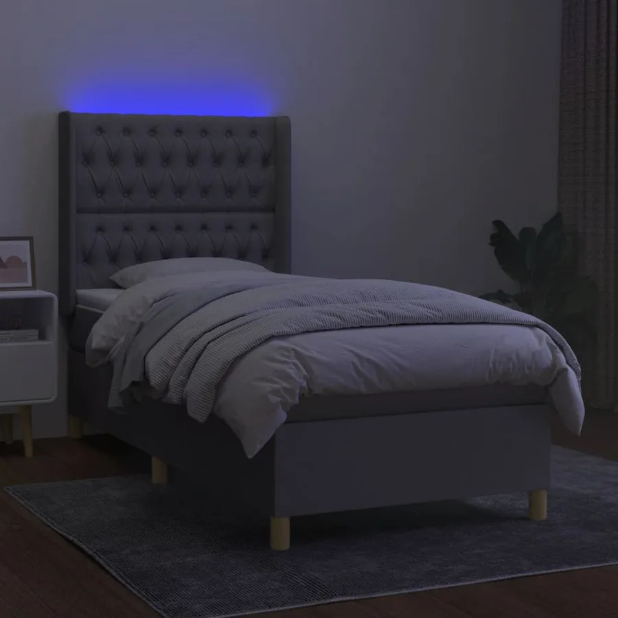 Sommier à lattes de lit matelas LED Gris clair 90x190cm Tissu - 3