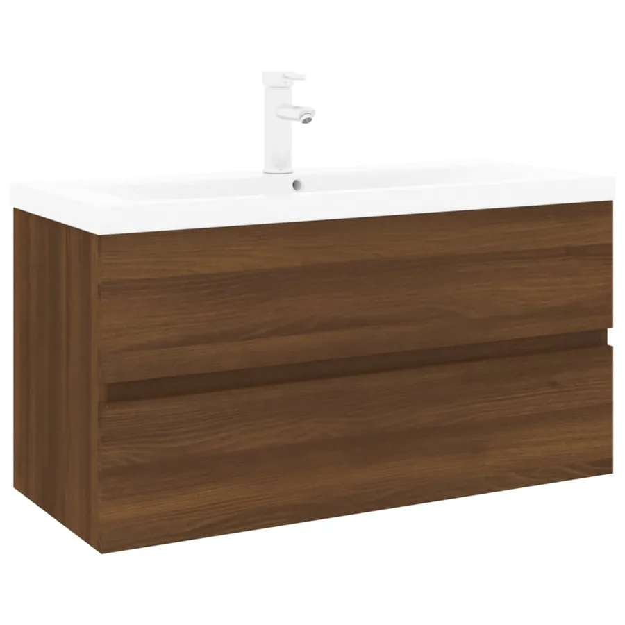 Meuble lavabo avec bassin intégré Chêne brun Bois d'ingénierie - 2