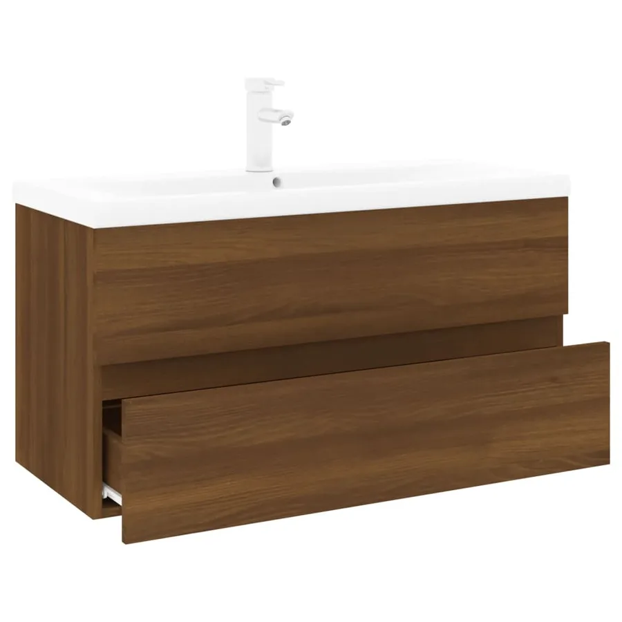 Meuble lavabo avec bassin intégré Chêne brun Bois d'ingénierie - 3