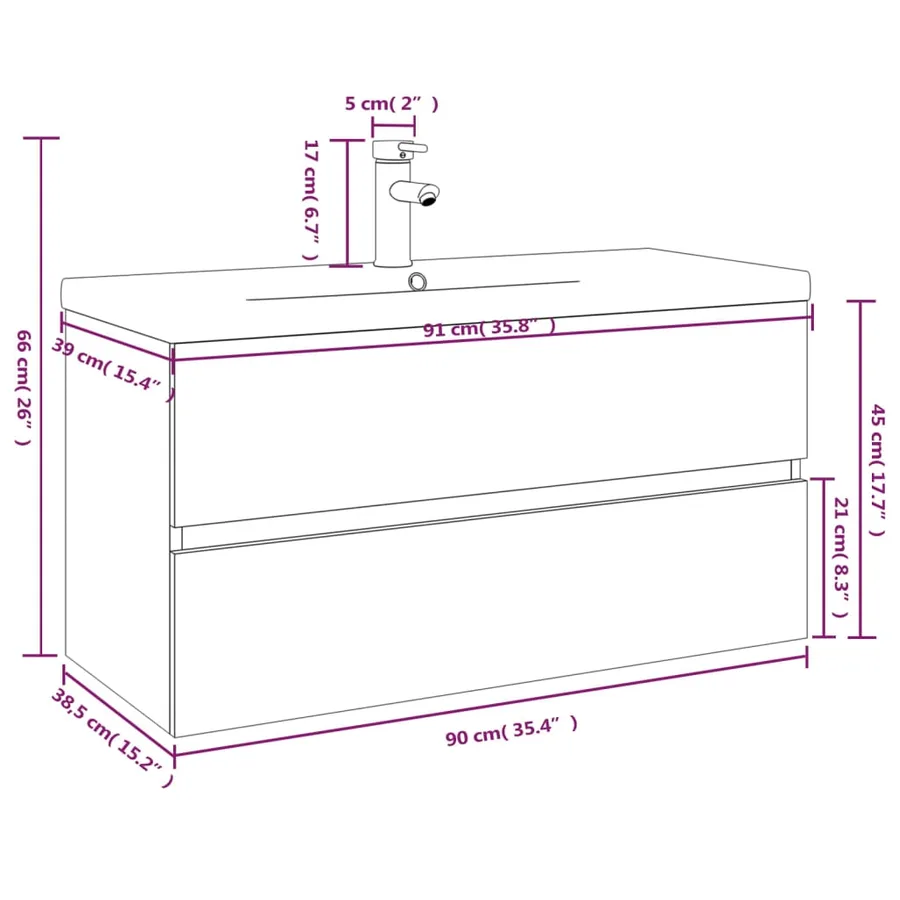 Meuble lavabo avec bassin intégré Chêne brun Bois d'ingénierie - 7