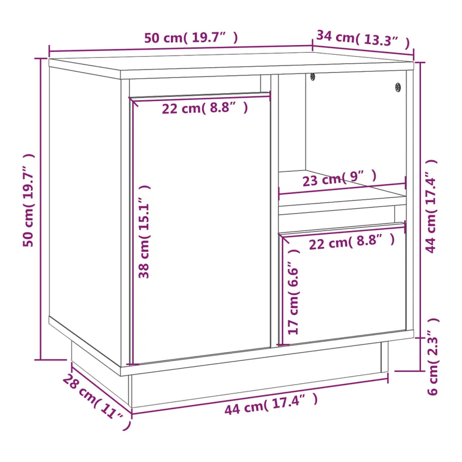 Table de chevet Marron miel 50x34x50 cm Bois de pin massif - 11