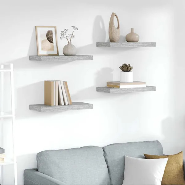 Étagères murales flottantes 4 pcs gris béton 50x23,5x3,8 cm MDF