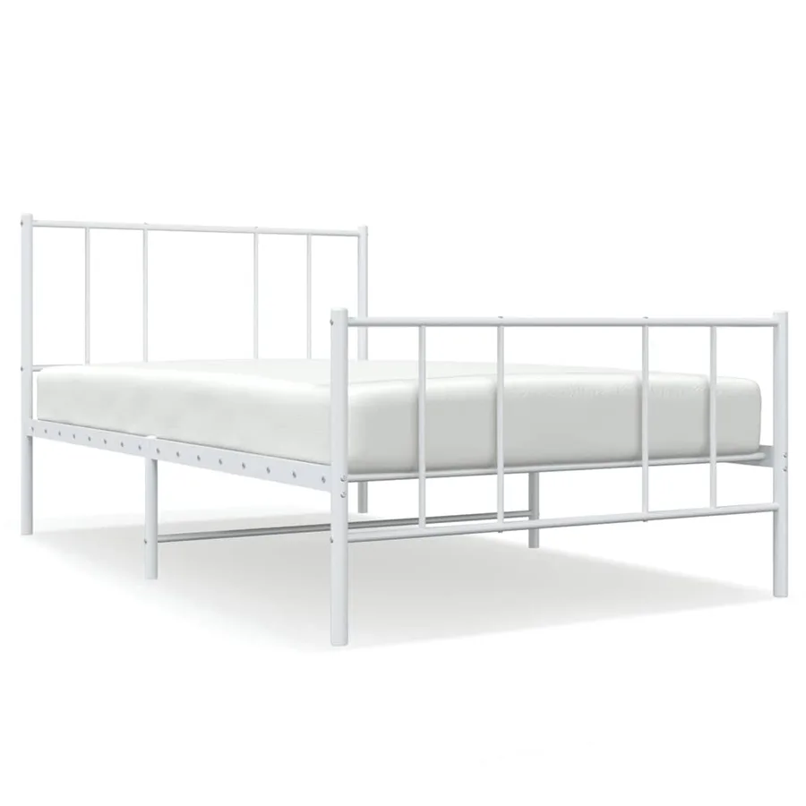 Cadre de lit métal sans matelas avec pied de lit blanc 90x190cm - 2