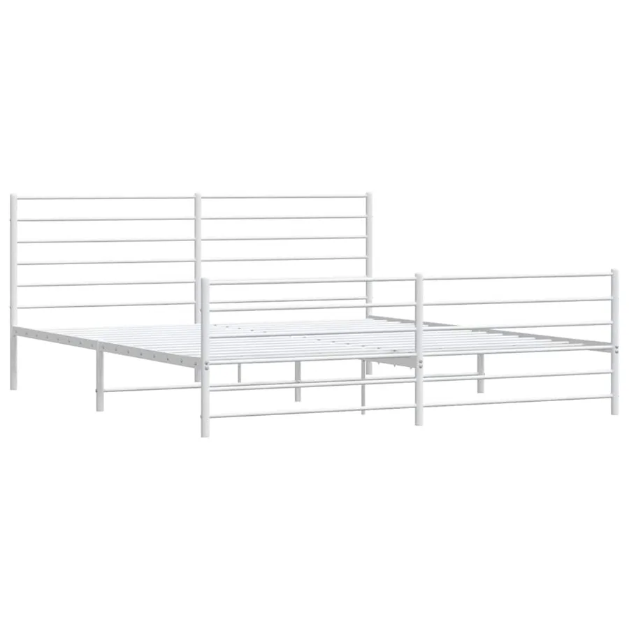 Cadre de lit métal sans matelas et pied de lit blanc 193x203 cm - 4