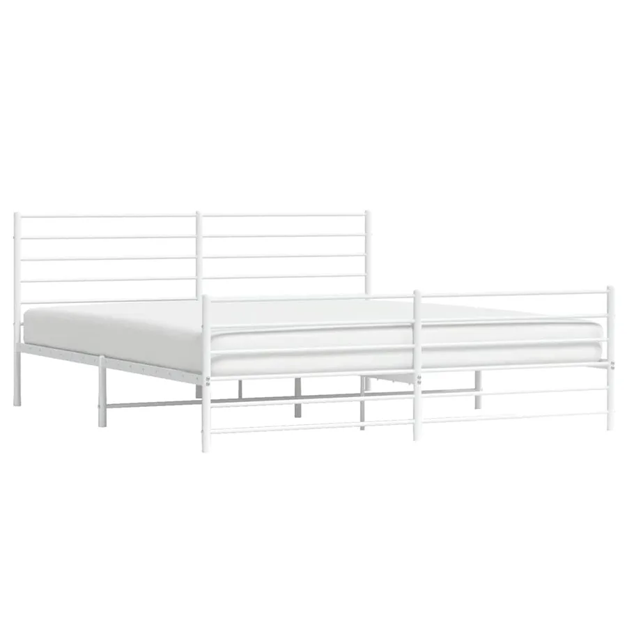 Cadre de lit métal sans matelas et pied de lit blanc 193x203 cm - 5
