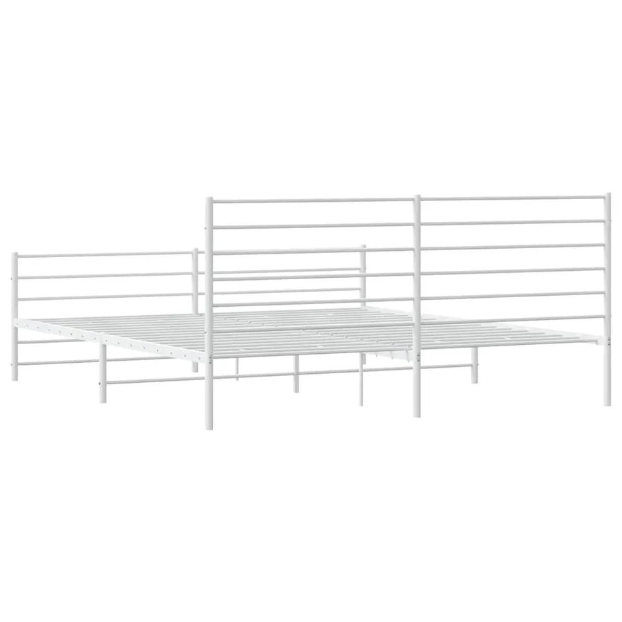 Cadre de lit métal sans matelas et pied de lit blanc 193x203 cm - 8
