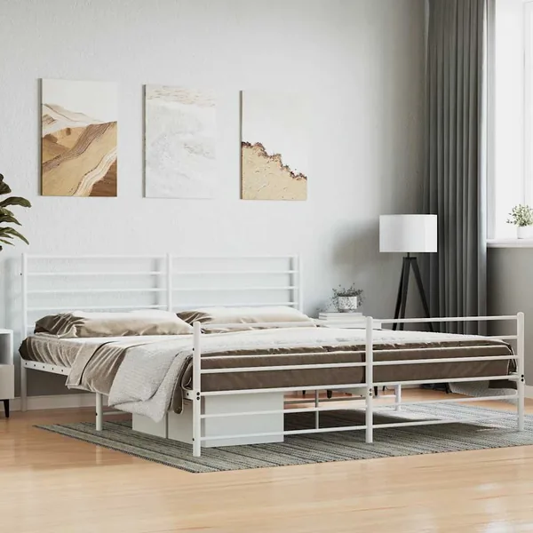 Cadre de lit métal sans matelas et pied de lit blanc 180x200 cm
