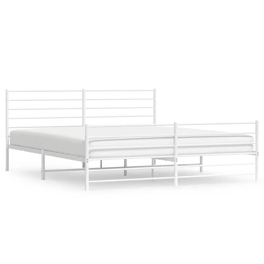 Cadre de lit métal sans matelas et pied de lit blanc 180x200 cm - 2