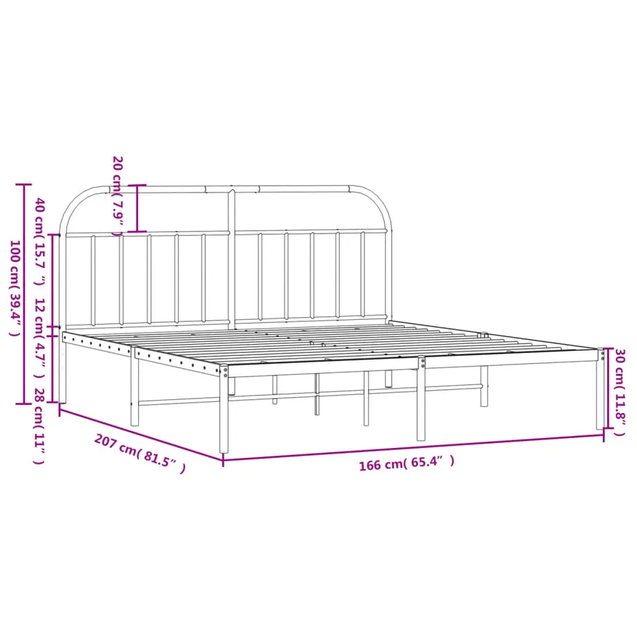 Cadre de lit métal sans matelas et tête de lit blanc 160x200 cm - 10