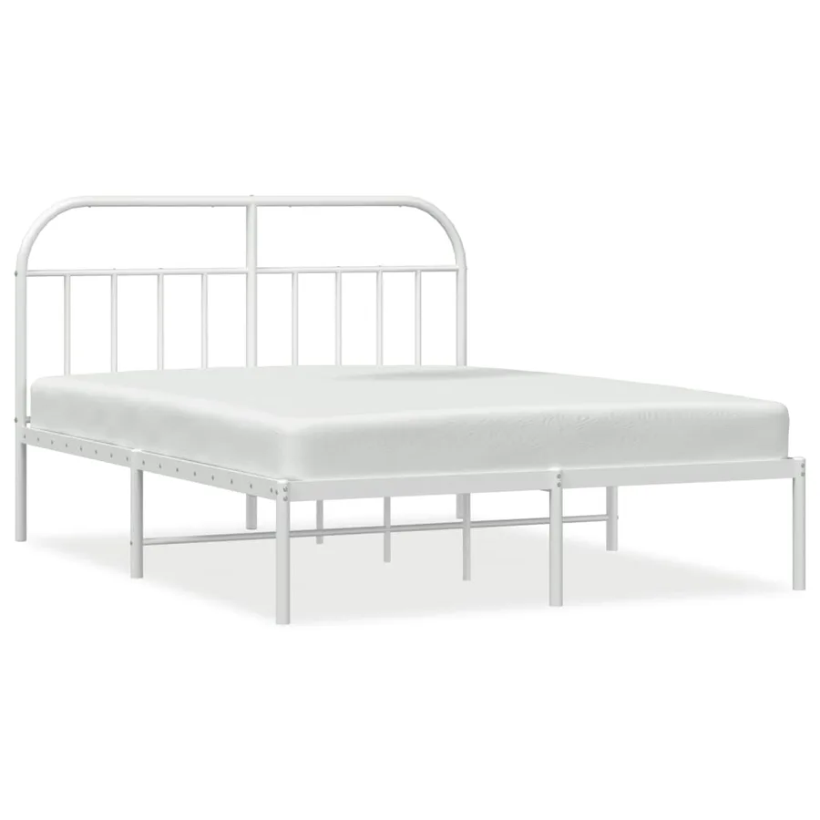 Cadre de lit métal sans matelas et tête de lit blanc 160x200 cm - 2