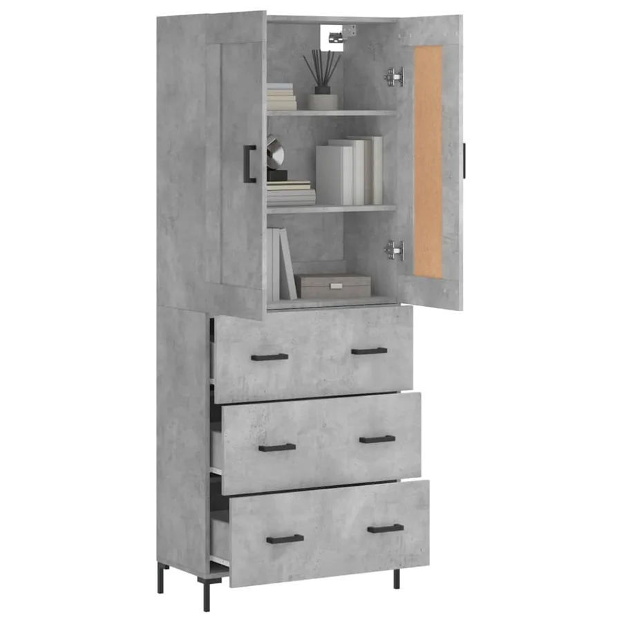 Buffet haut Gris béton 69,5x34x180 cm Bois d'ingénierie - 3