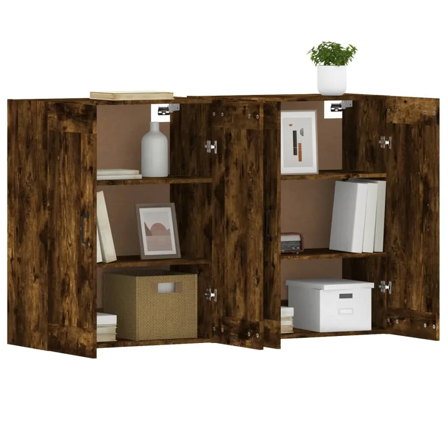 Armoires murales 2 pcs chêne fumé bois d'ingénierie - 4